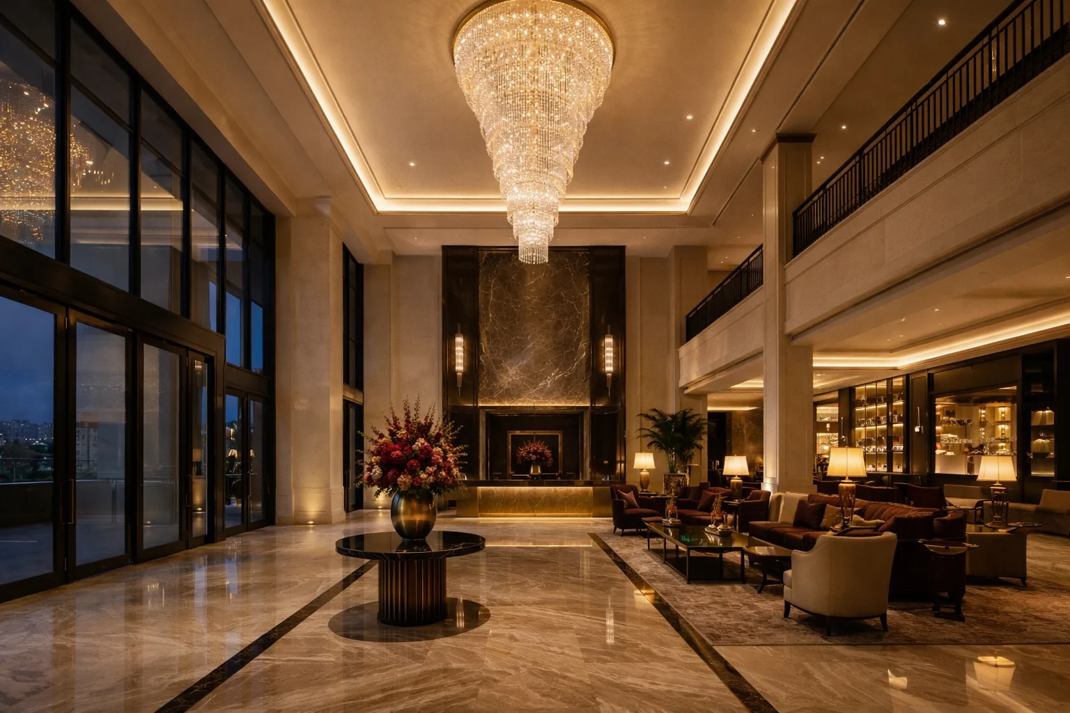 Lobby hotelero premium diseñado por AL Diseño de Interiores
