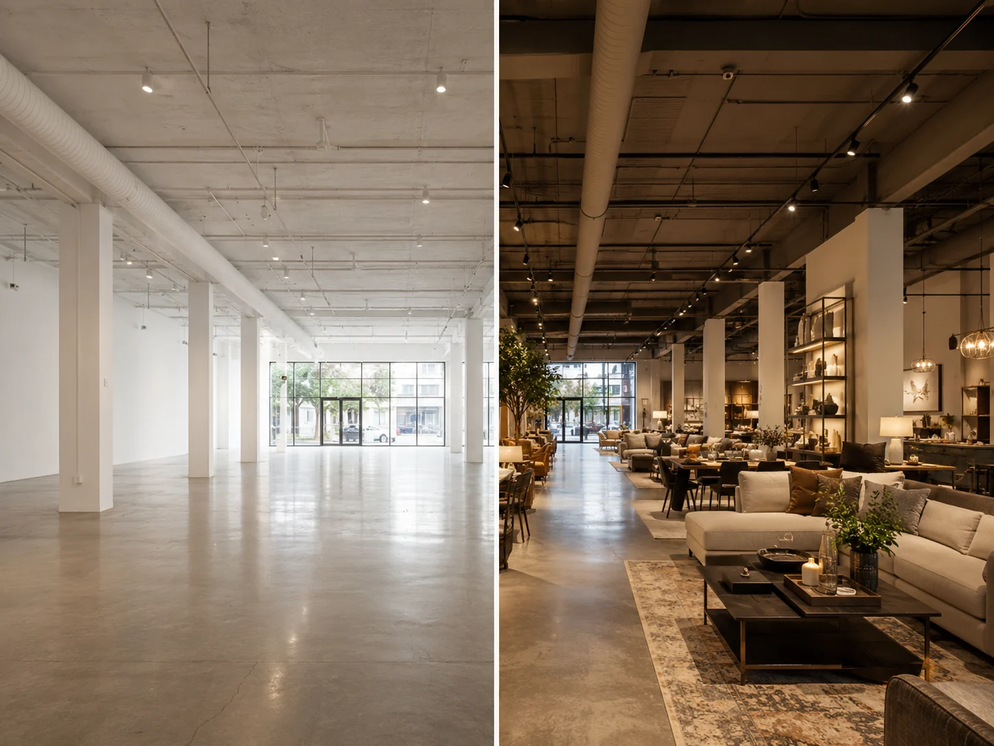 Transformación comercial antes y después por AL Diseño de Interiores